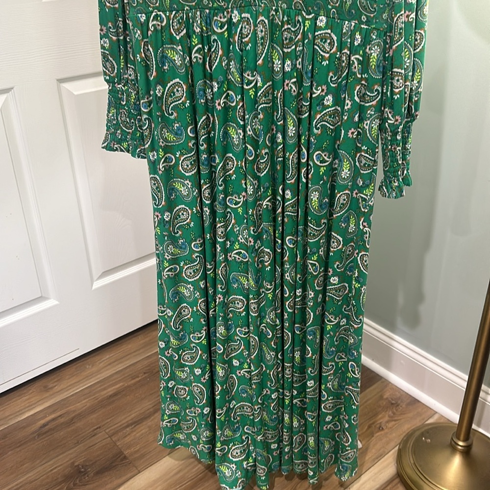 BODEN 14 large XL Gorgeous Green Paisley MAXI Dress Longsleeve - Picture 9 of 16